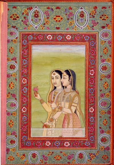 Arte indio: miniatura que representa a dos mujeres. Siglo XVII (período mogol) de Mughal School