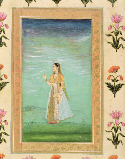Dama sosteniendo una flor, del Pequeño Álbum Clive de Mughal School
