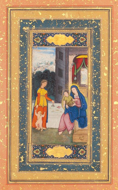 La Virgen y el Niño visitados por Isabel y Juan el Bautista, India mogol, c.1610 de Mughal School