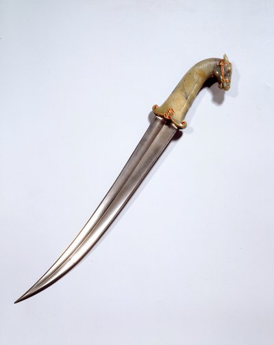 Arte mogol: daga con cabeza de caballo en acero damasquino. Siglo XVII de Mughal School