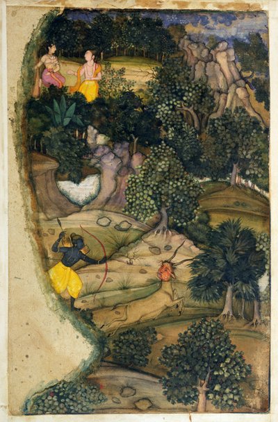 Rama persiguiendo al Ciervo Dorado, del Ramayana, 1600 de Mughal School