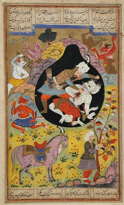 Rustam mata al Div Blanco, 1608 de Mughal School