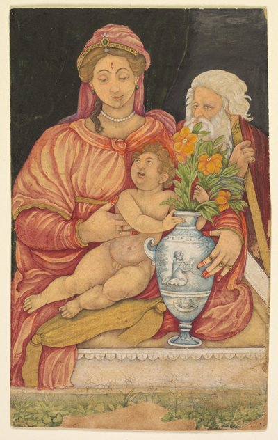 La Sagrada Familia, c. 1620 (acuarela opaca y dorada sobre papel) de Mughal School
