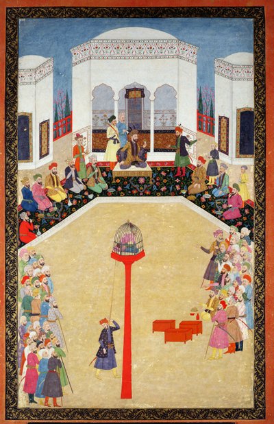 La captura del sultán Bayazid de Turquía, Johnson Album I, no.2 numerado 9, c1680 (gouache en la hoja del álbum) de Mughal School