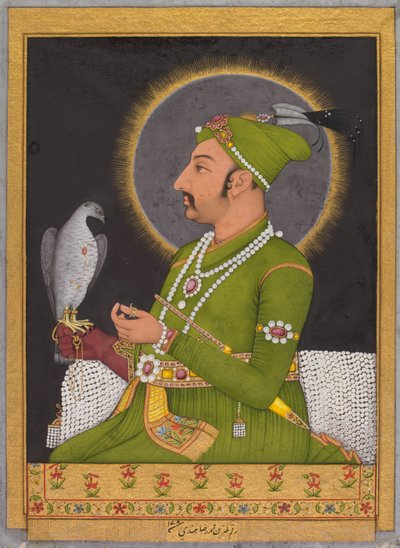 Retrato póstumo del emperador mogol Muhammad Shah (reinó 1719-1748) sosteniendo un halcón de Muhammad Riza i Hindi