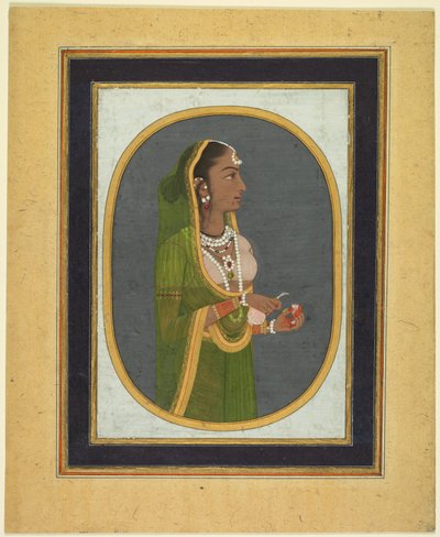 Dama de la corte sirviendo vino, c. 1760, bordes c. 1830s de Muhammad Rizavi Hindi