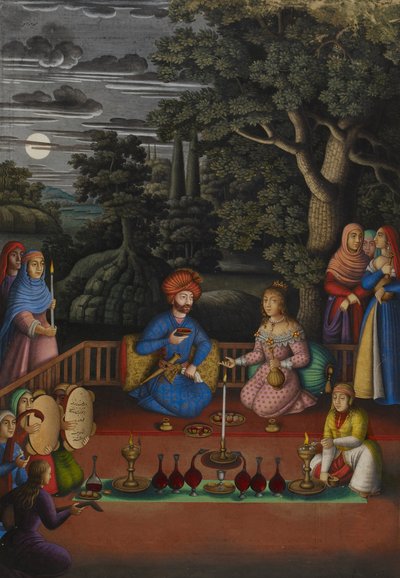 Episodio del cuento de la princesa india: La visita del rey Turktazī al jardín mágico de Turktaz, reina de las hadas, MS OR.2265, f.221v. de Muhammad Zaman