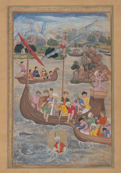 Alejandro es bajado al mar, folio de un quinteto Khamsa de Amir Khusrau..., 1597-98 de Mukund