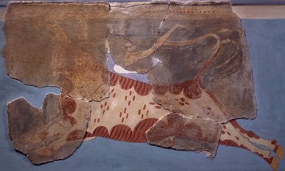 Escena taurina, fresco del palacio Tirinto, civilización micénica de Mycenaean