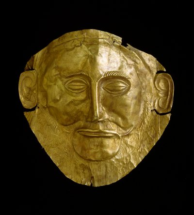 Máscara funeraria en oro micénico (Micenas) de Mycenaean