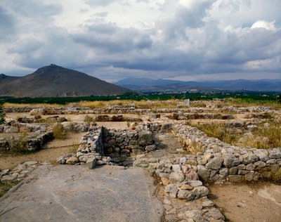 Arte micénico: baños de la ciudadela micénica, ciudad de Tirinto, alrededor de 1200 a.C. Grecia de Mycenaean