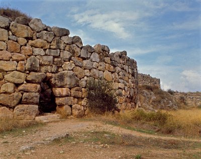 Arte micénico: escalera occidental que da acceso a la ciudadela micénica, ciudad de Tirinto, alrededor del 1200 a.C. Grecia de Mycenaean
