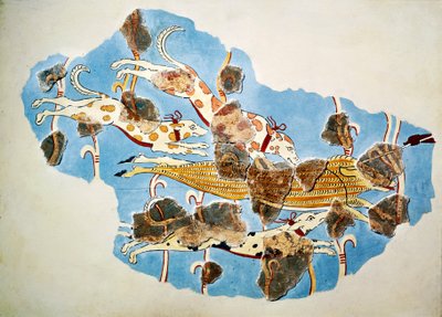 Fresco que representa una escena de caza, de Tirinto, Grecia de Mycenaean Mycenaean