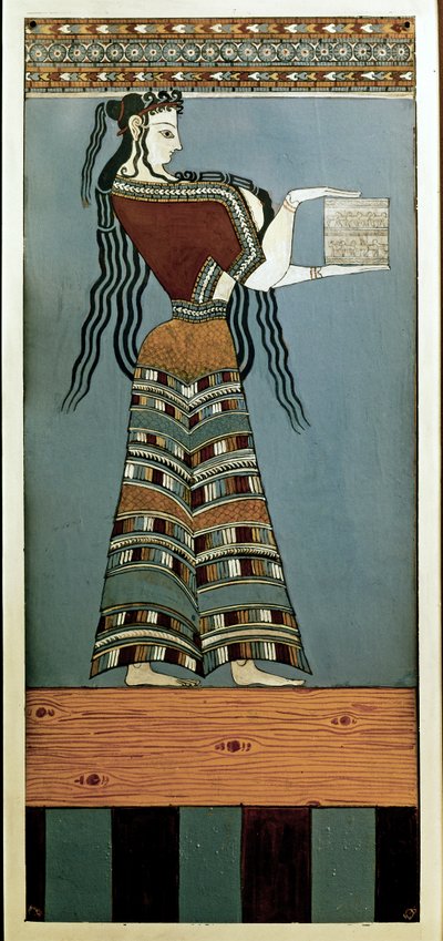 Arte micénico: Una dama cortesana de Micenas. Fresco de Tyrins, original del siglo XIII a.C. (fresco) de Mycenaean Mycenaean