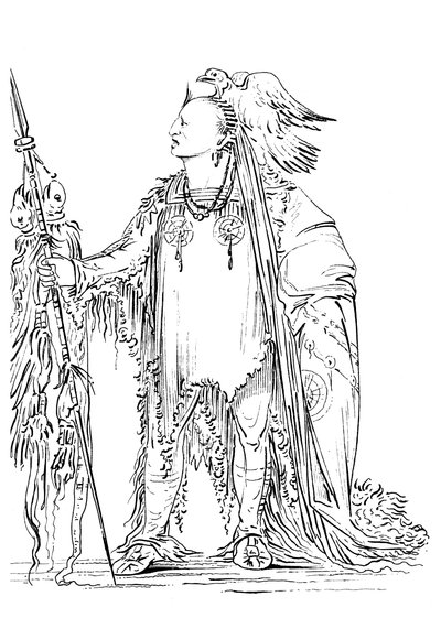 El que ata su cabello antes, nativo americano de la tribu Minataree de Myers and Co