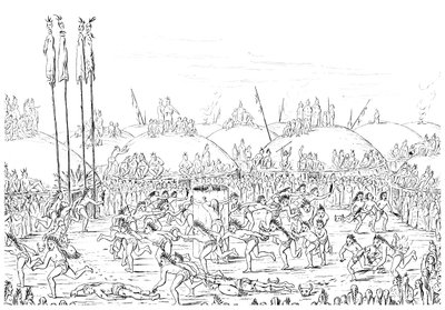Ceremonia religiosa, aldea Mandan de Myers and Co
