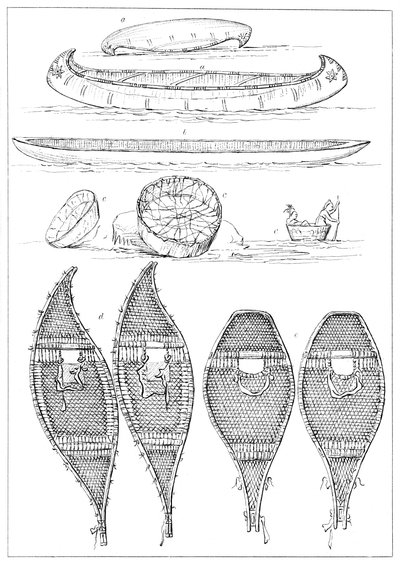 Canoas sioux y raquetas de nieve chippewa, 1841 de Myers and Co