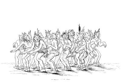 La tribu Sioux realizando una danza del oso, 1841 de Myers and Co