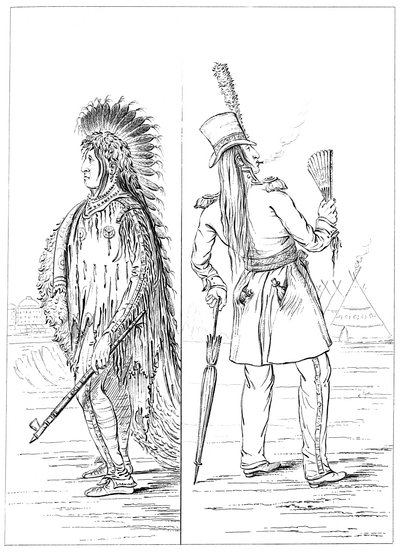 Wi-Jun-Jon con traje nativo y en uniforme de regimiento, 1841 de Myers and Co