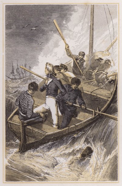 Nelson a bordo de su barco durante una tormenta de Myles Birket (after) Foster