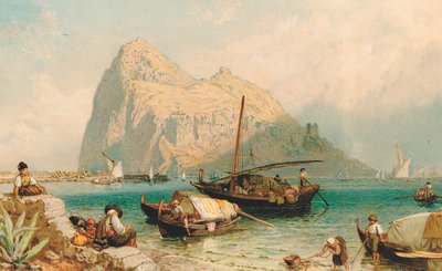 El Peñón de Gibraltar, de Algeciras (litografia en color) de Myles Birket (after) Foster