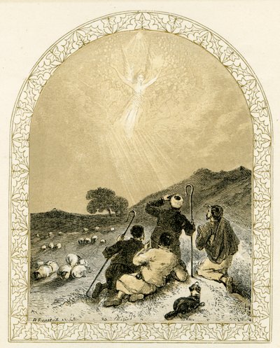 Ángel aparece a los pastores - Biblia de Myles Birket Foster