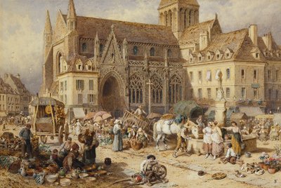 En Gervaise, Falaise: Día de mercado de Myles Birket Foster