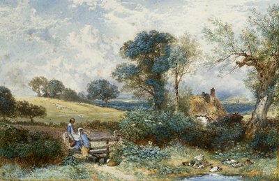 Junto al estanque de patos de Myles Birket Foster