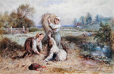 Niños jugando en un prado de Myles Birket Foster