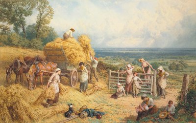 Harvest Time (lápiz y acuarela realzada con color de la carrocería sobre papel) de Myles Birket Foster