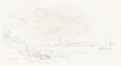 Lago en un paisaje montañoso de Myles Birket Foster