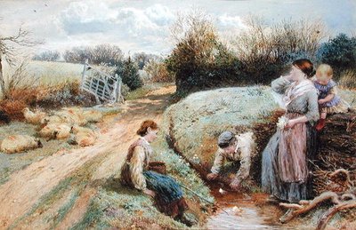 Barcos de juguete navegando en el arroyo de Myles Birket Foster