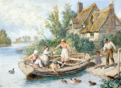 El transbordador (acuarela) de Myles Birket Foster