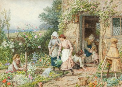 Los pequeños jardineros (acuarela) de Myles Birket Foster