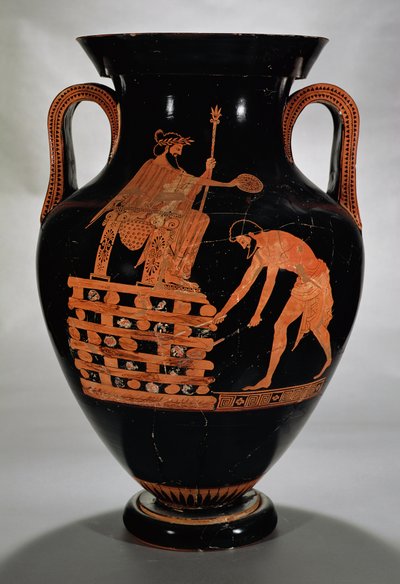 Ánfora de figuras rojas áticas que representa a Creso en su pira, de Vulci, c.500-490 a.C. de Myson