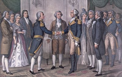 La Primera Reunión del General George Washington y el Marqués de La Fayette, Filadelfia, 3 de agosto de 1777, publicado en 1876 de N. and Ives J.M. (after) Currier