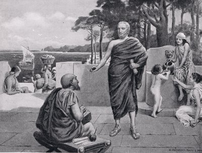Tucídides en el exilio, ilustración de la Historia de las Naciones de Hutchinson, 1915 de N. Prescott Davies