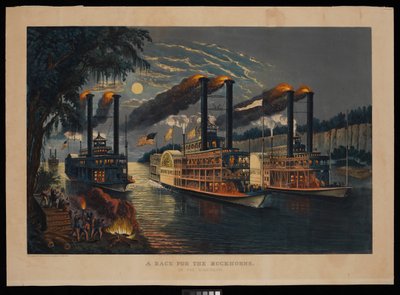 Una carrera por los Buckhorns en el Mississippi de N. and Ives J.M. (1824 95) Currier