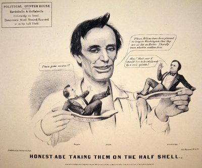 Abraham Lincoln (1809-65) caricatura de campaña presidencial de Currier and Ives