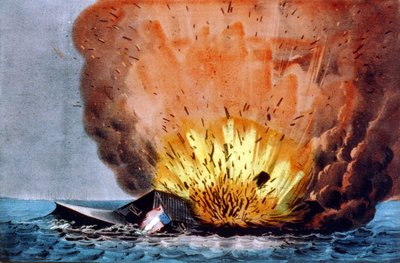Guerra Civil Americana (1861-1865): batalla de Hampton Roads 8-9 de marzo de N. and Ives J.M. (1824 95) Currier