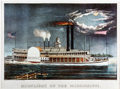 Moonlight on the Mississippi, steamer Great Republic ... (grabado en color) de N. and Ives J.M. (1824-95) Currier