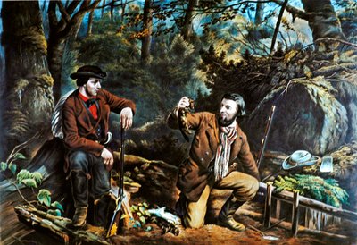 Vida de pionero en América: Trampas para visones de Currier and Ives