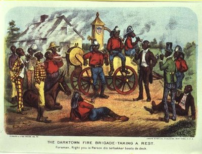 La brigada de bomberos de Darktown descansando de Currier and Ives