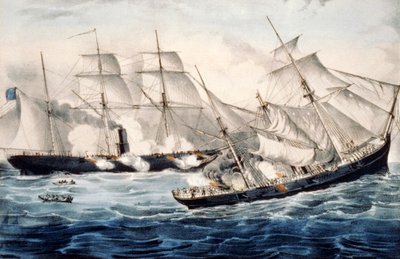 Balandro de guerra estadounidense frente a Cherburgo, Francia, domingo 19 de junio. 1864. Ilustración de Currier & Ives. c1864. de N. Currier and Ives J.M.