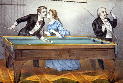 beso durante el juego de billar de N. and Ives J.M. (1824 95) Currier