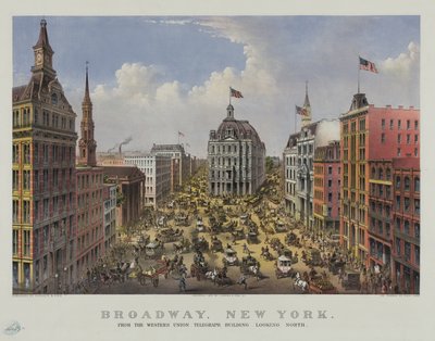 Broadway, Nueva York desde el edificio de Western Union Telegraph mirando al norte de Currier and Ives
