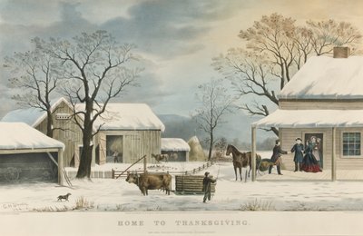 Hogar para el Día de Acción de Gracias de Currier and Ives