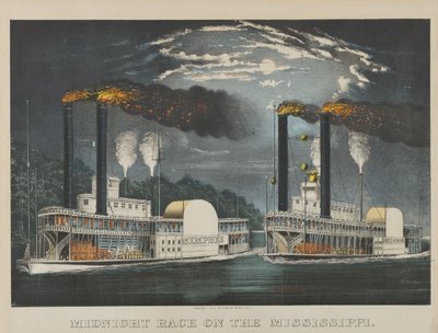 Carrera de medianoche en el Mississippi de Currier and Ives