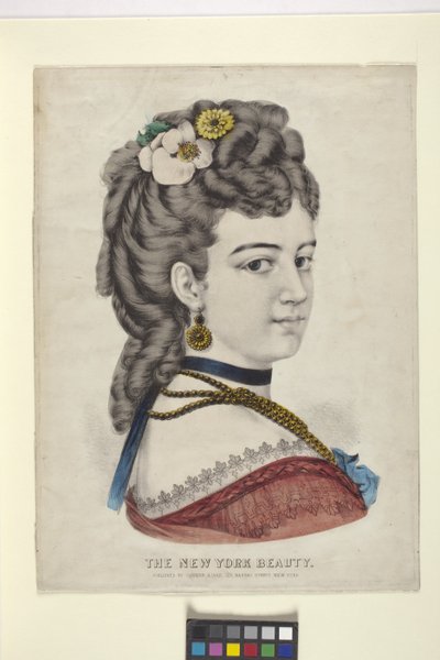New York Beauty/The Vignette (litografía coloreada a mano) de N. and Ives J.M. (1824 95) Currier