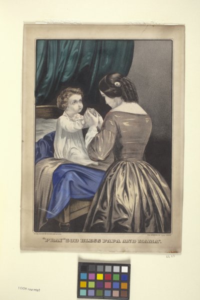 "Pray" God Bless Papa And Mama" (litografía coloreada a mano) de N. and Ives J.M. (1824 95) Currier